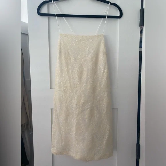 free people white sequin dress Free People Women Size 0 Dress Lace Night Shimmers White Sequin Ivory Lining
